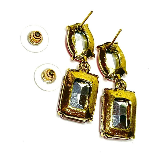 NEW Earrings Ruby Red Faceted Glass Pierced Dangle Drop Trendy Trend Jewelry M04 - Picture 3 of 4